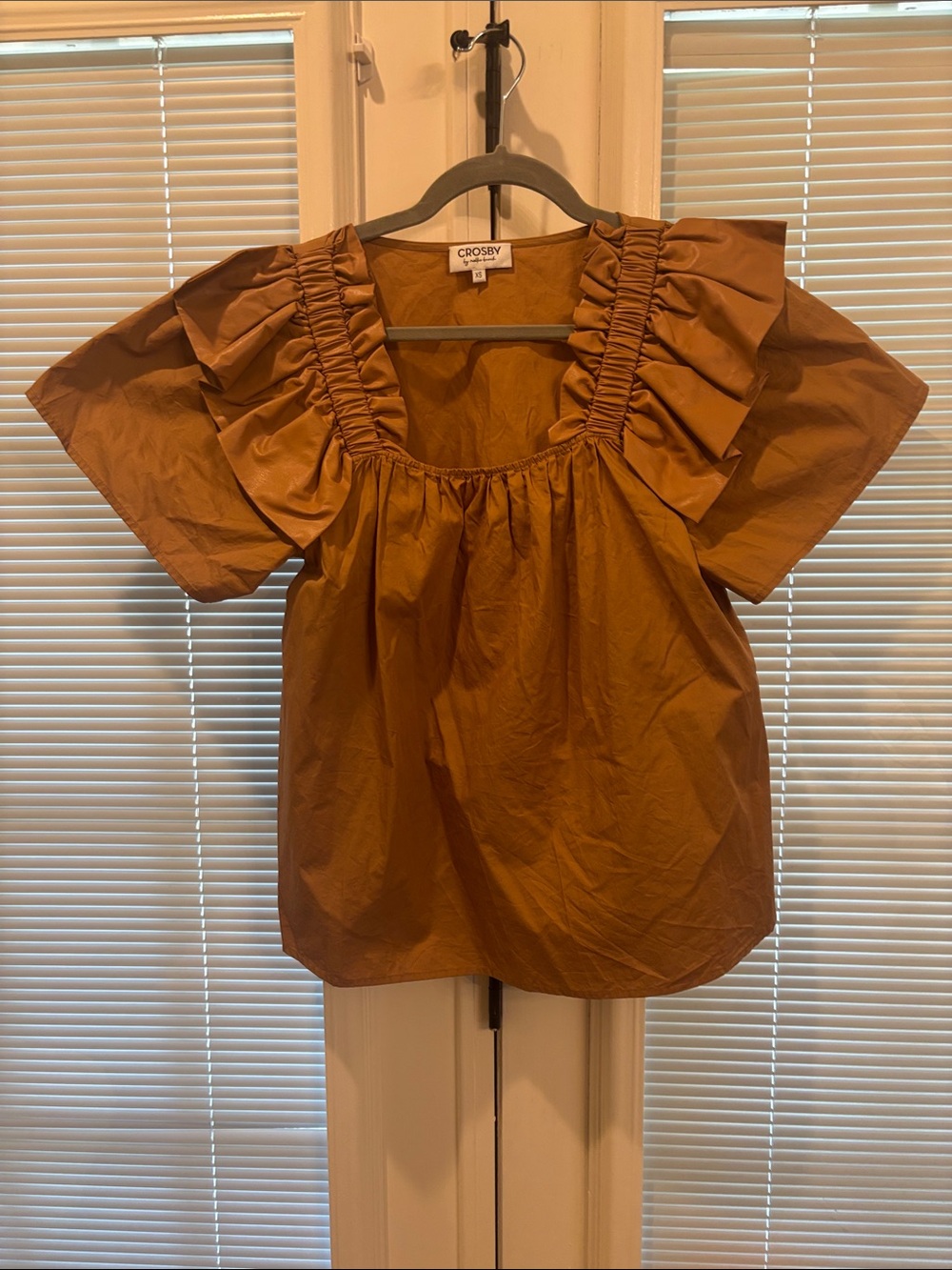 CROSBY by Mollie Burch Rust Orange Flutter-Sleeve Blouse